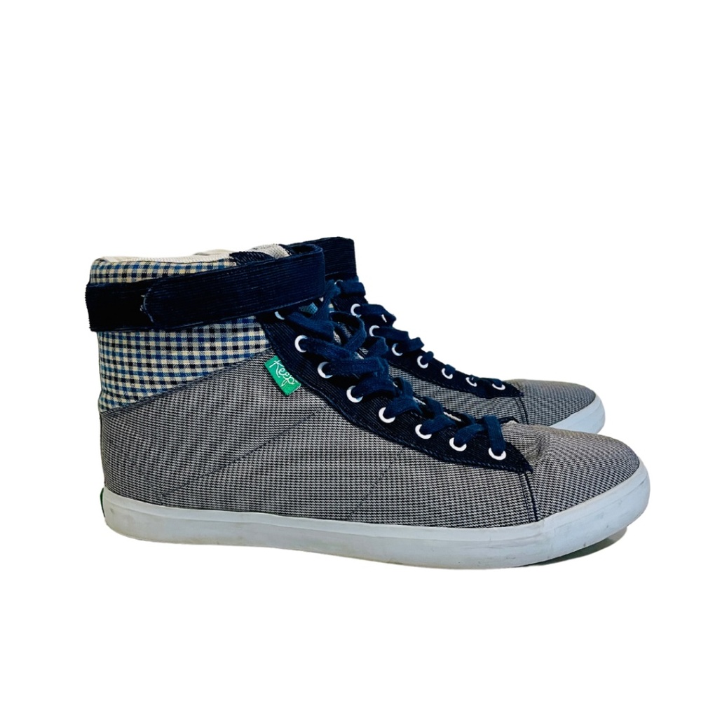 Keep Grey Houndstooth & Blue Check Canvas High-top Vegan Unisex Sneakers M 8.5